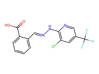 2-{2-[3-chloro-5-(trifluoromethyl)-2-pyridinyl]carbohydrazonoyl}benzenecarboxylic acid structure