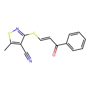 5-Methyl-3-(3-oxo-3-phenylprop-1-enyl)sulfanyl-1,2-thiazole-4-carbonitrile structure