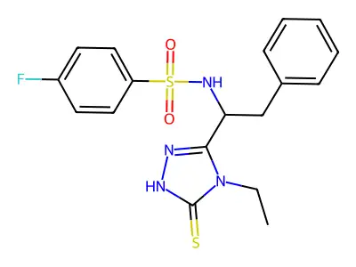 N-[1-(4-ethyl-5-sulfanyl-4H-1,2,4-triazol-3-yl)-2-phenylethyl]-4-fluorobenzenesulfonamide structure