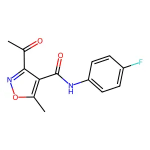 3-acetyl-N-(4-fluorophenyl)-5-methyl-1,2-oxazole-4-carboxamide structure