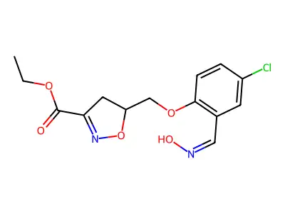ethyl 5-({4-chloro-2-[(hydroxyimino)methyl]phenoxy}methyl)-4,5-dihydro-3-isoxazolecarboxylate structure
