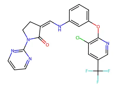 3-[[3-[3-chloro-5-(trifluoromethyl)pyridin-2-yl]oxyanilino]methylidene]-1-pyrimidin-2-ylpyrrolidin-2-one structure