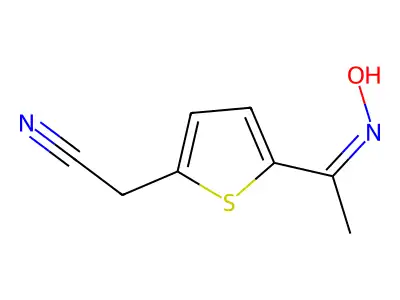2-[5-(N-hydroxy-C-methylcarbonimidoyl)thiophen-2-yl]acetonitrile structure