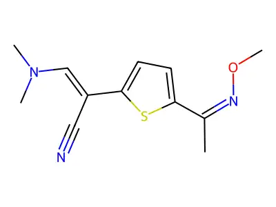 3-(Dimethylamino)-2-[5-(methoxyethanimidoyl)-2-thienyl]acrylonitrile structure