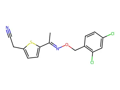 2-(5-{[(2,4-dichlorobenzyl)oxy]ethanimidoyl}-2-thienyl)acetonitrile structure