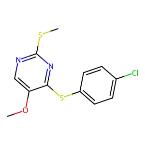 4-((4-Chlorophenyl)sulfanyl)-2-(methylsulfanyl)-5-pyrimidinyl methyl ether structure