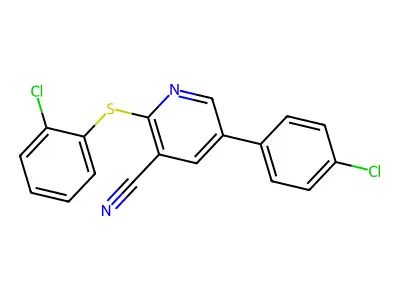 5-(4-Chlorophenyl)-2-[(2-chlorophenyl)sulfanyl]nicotinonitrile structure