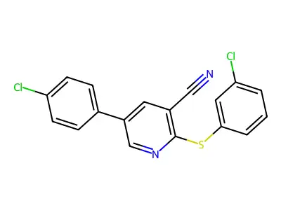 5-(4-Chlorophenyl)-2-[(3-chlorophenyl)sulfanyl]nicotinonitrile structure
