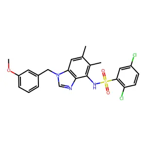 2,5-dichloro-N-[1-(3-methoxybenzyl)-5,6-dimethyl-1H-1,3-benzimidazol-4-yl]benzenesulfonamide structure
