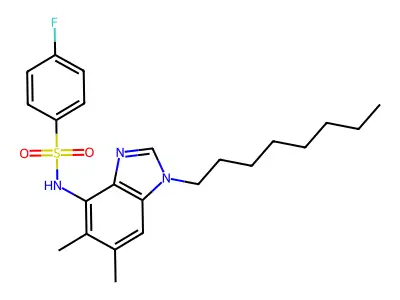 N-(5,6-dimethyl-1-octyl-1H-1,3-benzimidazol-4-yl)-4-fluorobenzenesulfonamide structure