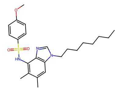 N-(5,6-dimethyl-1-octyl-1H-1,3-benzimidazol-4-yl)-4-methoxybenzenesulfonamide structure