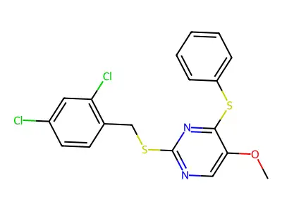 2-[(2,4-Dichlorobenzyl)sulfanyl]-5-methoxy-4-(phenylsulfanyl)pyrimidine structure