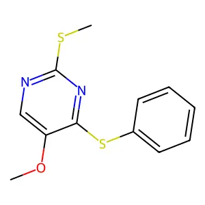Methyl 2-(methylsulfanyl)-4-(phenylsulfanyl)-5-pyrimidinyl ether structure