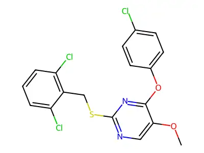 4-(4-Chlorophenoxy)-2-[(2,6-dichlorobenzyl)sulfanyl]-5-methoxypyrimidine structure