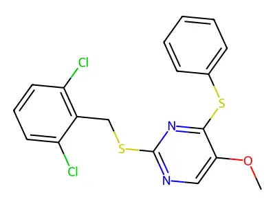 2-[(2,6-Dichlorobenzyl)sulfanyl]-5-methoxy-4-(phenylsulfanyl)pyrimidine structure