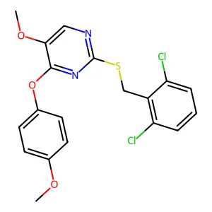 2-[(2,6-Dichlorobenzyl)sulfanyl]-5-methoxy-4-(4-methoxyphenoxy)pyrimidine structure