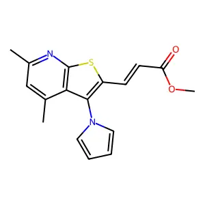 Methyl 3-(4,6-dimethyl-3-pyrrol-1-ylthieno[2,3-b]pyridin-2-yl)prop-2-enoate structure