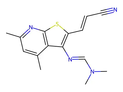 N'-[2-(2-cyanovinyl)-4,6-dimethylthieno[2,3-b]pyridin-3-yl]-N,N-dimethyliminoformamide structure