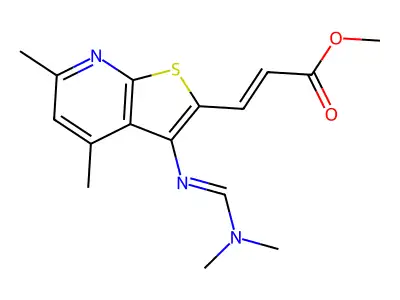 methyl 3-(3-{[(dimethylamino)methylene]amino}-4,6-dimethylthieno[2,3-b]pyridin-2-yl)acrylate structure