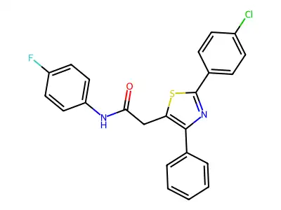 2-[2-(4-chlorophenyl)-4-phenyl-1,3-thiazol-5-yl]-N-(4-fluorophenyl)acetamide structure