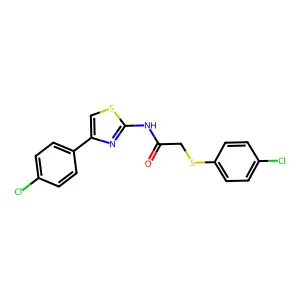 2-(4-chlorophenyl)sulfanyl-N-[4-(4-chlorophenyl)-1,3-thiazol-2-yl]acetamide structure
