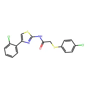 2-(4-chlorophenyl)sulfanyl-N-[4-(2-chlorophenyl)-1,3-thiazol-2-yl]acetamide structure