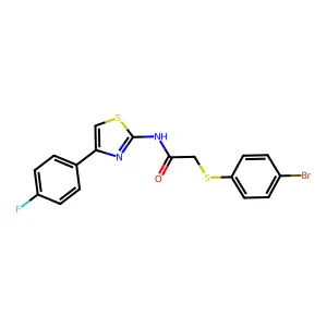 2-[(4-bromophenyl)sulfanyl]-N-[4-(4-fluorophenyl)-1,3-thiazol-2-yl]acetamide structure