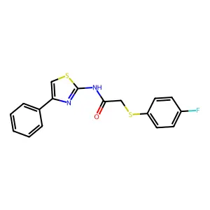2-[(4-fluorophenyl)sulfanyl]-N-(4-phenyl-1,3-thiazol-2-yl)acetamide structure
