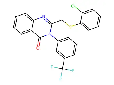 2-[(2-Chlorophenyl)sulfanylmethyl]-3-[3-(trifluoromethyl)phenyl]quinazolin-4-one structure