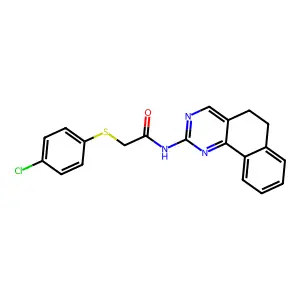 2-[(4-chlorophenyl)sulfanyl]-N-(5,6-dihydrobenzo[h]quinazolin-2-yl)acetamide structure
