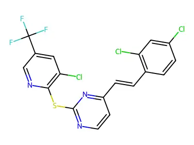 2-[3-chloro-5-(trifluoromethyl)pyridin-2-yl]sulfanyl-4-[2-(2,4-dichlorophenyl)ethenyl]pyrimidine structure
