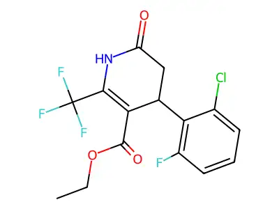 Ethyl 4-(2-chloro-6-fluorophenyl)-1,2,3,4-tetrahydro-6-(tfm)pyrid-2-one-5-carboxylate structure