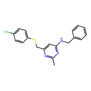 N-benzyl-6-{[(4-chlorophenyl)sulfanyl]methyl}-2-methyl-4-pyrimidinamine structure