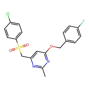 4-(((4-Chlorophenyl)sulfonyl)methyl)-6-((4-fluorobenzyl)oxy)-2-methylpyrimidine structure