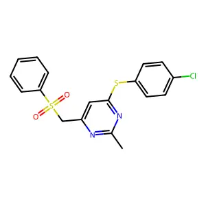 (6-((4-Chlorophenyl)sulfanyl)-2-methyl-4-pyrimidinyl)methyl phenyl sulfone structure