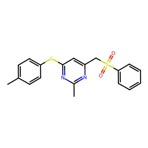 (2-Methyl-6-((4-methylphenyl)sulfanyl)-4-pyrimidinyl)methyl phenyl sulfone structure