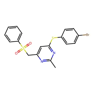 (6-((4-Bromophenyl)sulfanyl)-2-methyl-4-pyrimidinyl)methyl phenyl sulfone structure