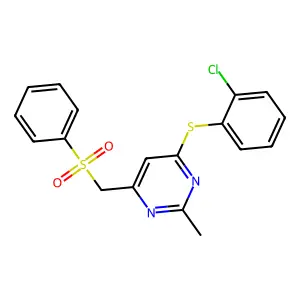 (6-((2-Chlorophenyl)sulfanyl)-2-methyl-4-pyrimidinyl)methyl phenyl sulfone structure