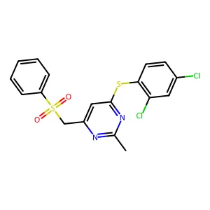 (6-((2,4-Dichlorophenyl)sulfanyl)-2-methyl-4-pyrimidinyl)methyl phenyl sulfone structure