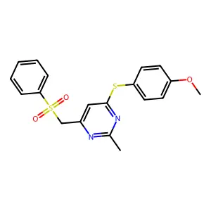 (6-((4-Methoxyphenyl)sulfanyl)-2-methyl-4-pyrimidinyl)methyl phenyl sulfone structure