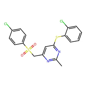 4-(2-Chlorophenyl)sulfanyl-6-[(4-chlorophenyl)sulfonylmethyl]-2-methylpyrimidine structure