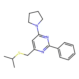 Isopropyl [2-phenyl-6-(1-pyrrolidinyl)-4-pyrimidinyl]methyl sulfide structure