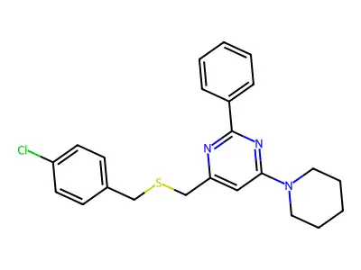 4-Chlorobenzyl (2-phenyl-6-piperidino-4-pyrimidinyl)methyl sulfide structure