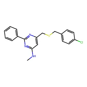 N-(6-{[(4-chlorobenzyl)sulfanyl]methyl}-2-phenyl-4-pyrimidinyl)-N-methylamine structure