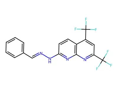 N-(benzylideneamino)-5,7-bis(trifluoromethyl)-1,8-naphthyridin-2-amine structure