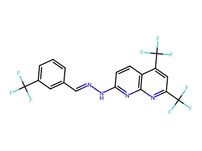 5,7-bis(trifluoromethyl)-N-[[3-(trifluoromethyl)phenyl]methylideneamino]-1,8-naphthyridin-2-amine structure