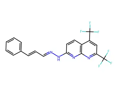 N-(cinnamylideneamino)-5,7-bis(trifluoromethyl)-1,8-naphthyridin-2-amine structure