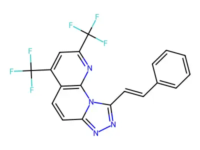 9-(2-phenylethenyl)-2,4-bis(trifluoromethyl)-[1,2,4]triazolo[4,3-a][1,8]naphthyridine structure
