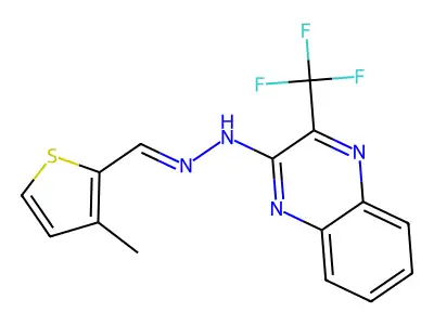 N-[(3-methylthiophen-2-yl)methylideneamino]-3-(trifluoromethyl)quinoxalin-2-amine structure