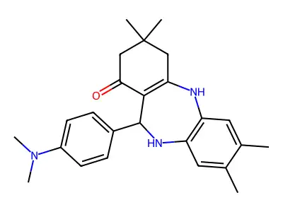 11-[4-(dimethylamino)phenyl]-3,3,7,8-tetramethyl-2,3,4,5,10,11-hexahydro-1H-dibenzo[b,e][1,4]diazepin-1-one structure